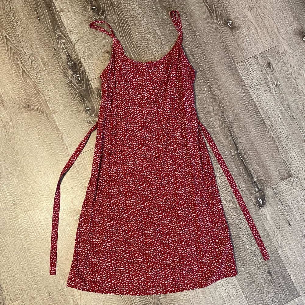 Brandy Melville Red Floral Midi Tie Dress